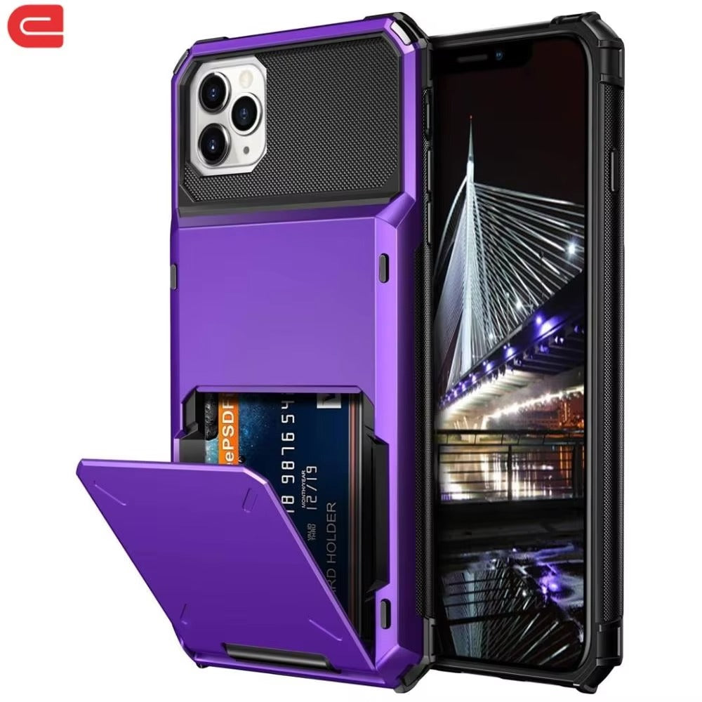 Luxury iPhone Wallet Case with 5-Card Slot — Hidden Flip Door Card Holder, Dual Layer Shockproof Armor, Raised Screen Lip, Scratch-Resistant Protective Cover
