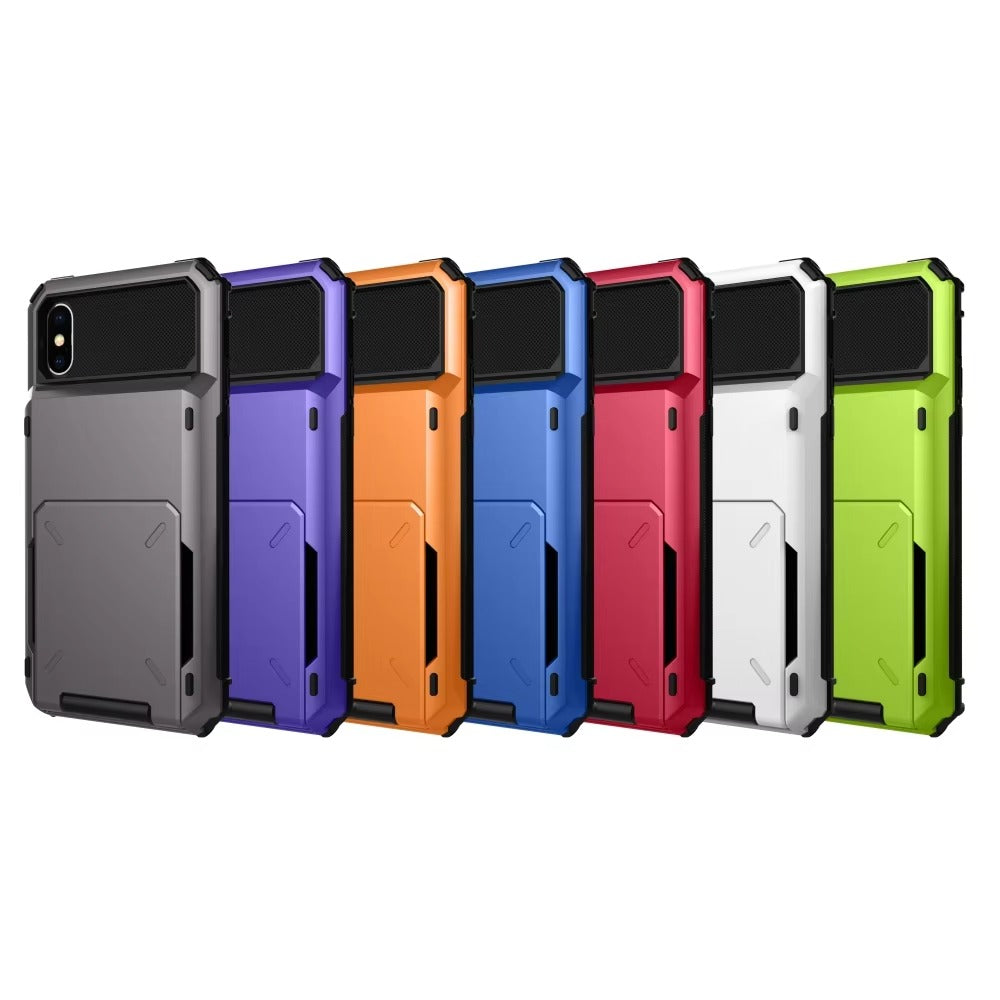 Luxury iPhone Wallet Case with 5-Card Slot — Hidden Flip Door Card Holder, Dual Layer Shockproof Armor, Raised Screen Lip, Scratch-Resistant Protective Cover