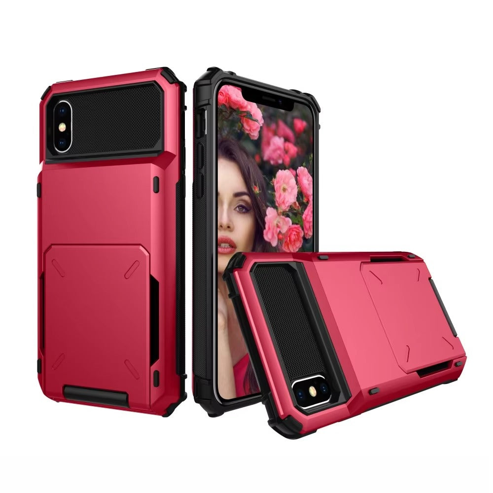 Luxury iPhone Wallet Case with 5-Card Slot — Hidden Flip Door Card Holder, Dual Layer Shockproof Armor, Raised Screen Lip, Scratch-Resistant Protective Cover