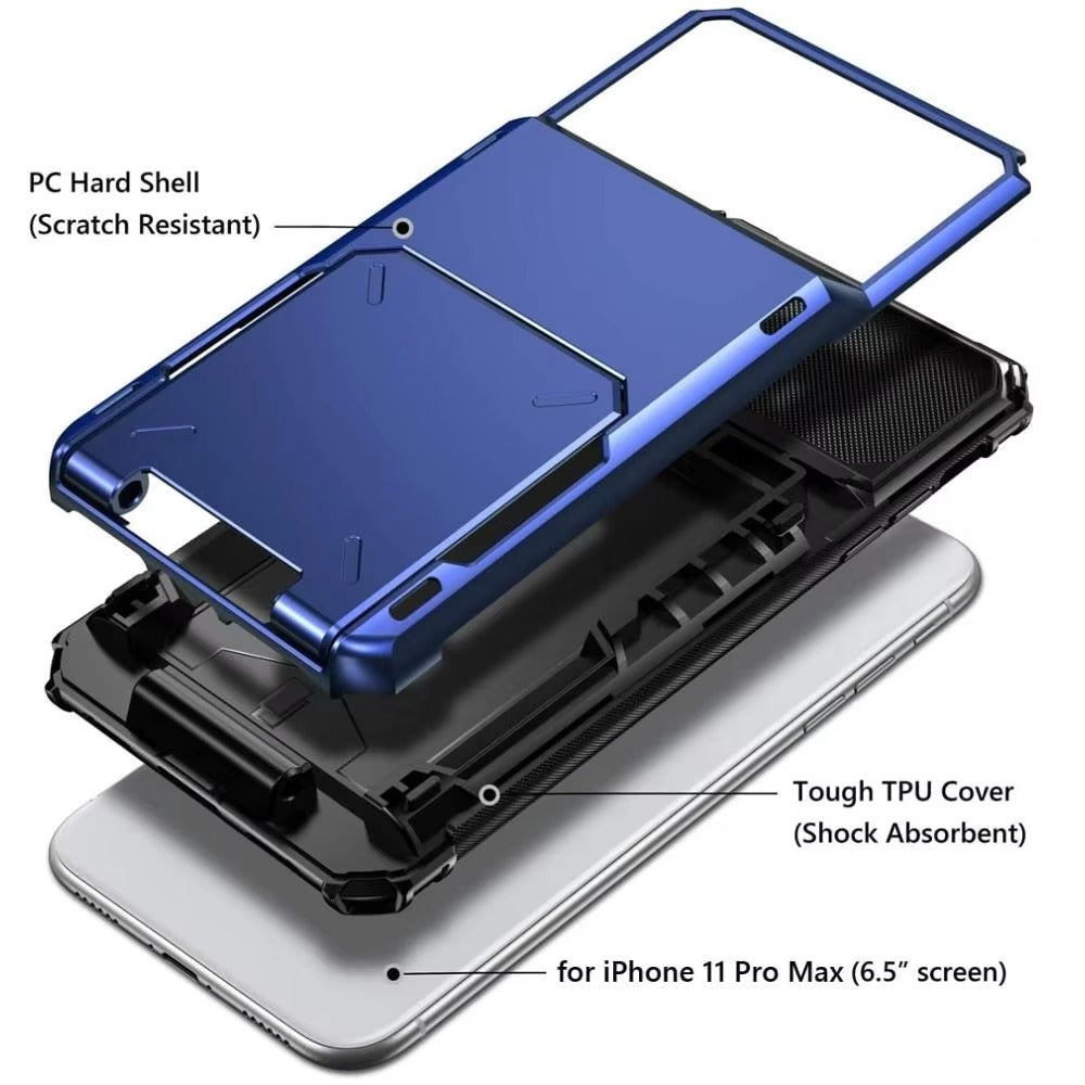 Luxury iPhone Wallet Case with 5-Card Slot — Hidden Flip Door Card Holder, Dual Layer Shockproof Armor, Raised Screen Lip, Scratch-Resistant Protective Cover