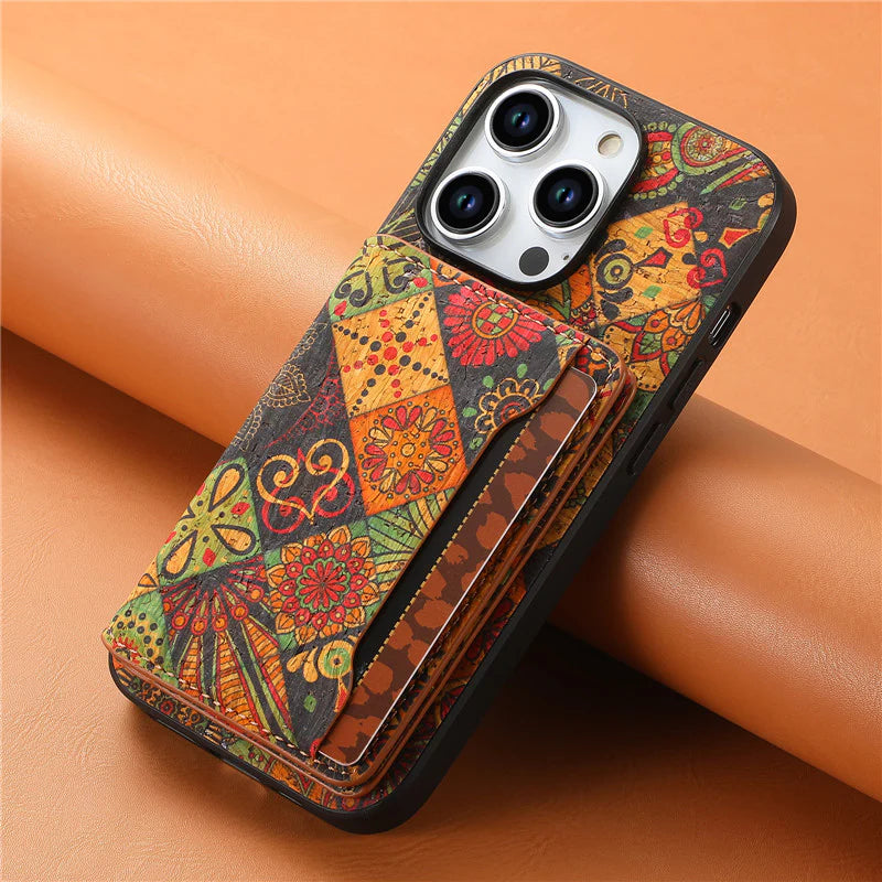 Luxury iPhone Wallet Case with Card Slots — Floral Pattern PU Leather Cover, Kickstand Function, Shockproof Non-Slip Design, Stylish Full Body Protection