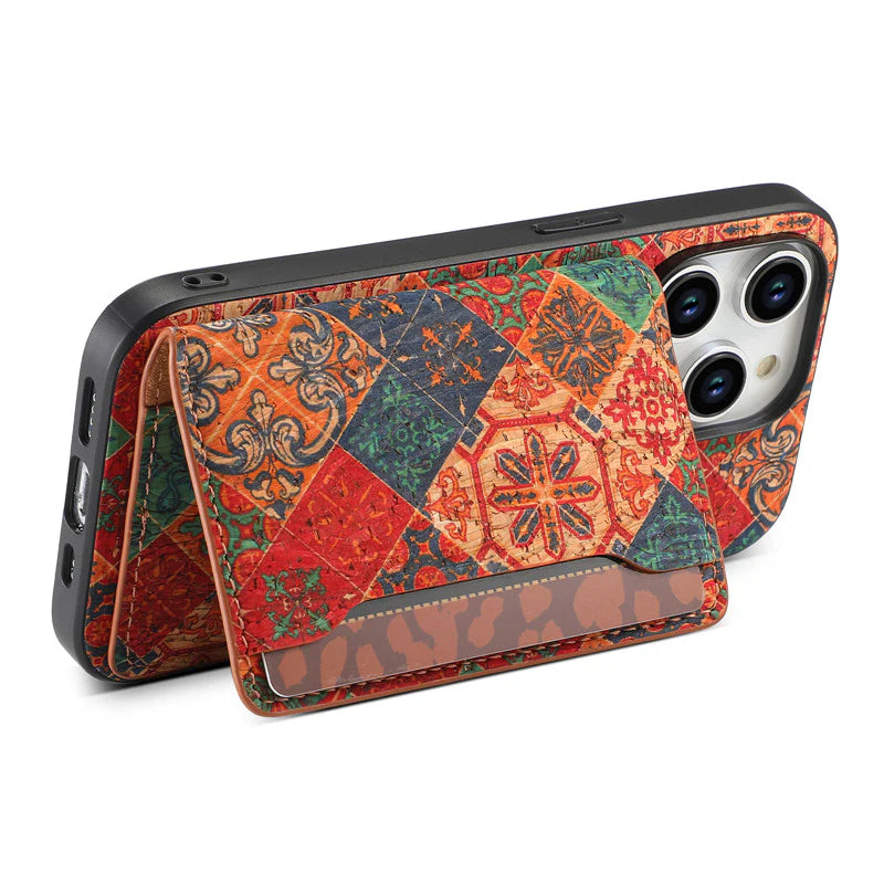 Luxury iPhone Wallet Case with Card Slots — Floral Pattern PU Leather Cover, Kickstand Function, Shockproof Non-Slip Design, Stylish Full Body Protection