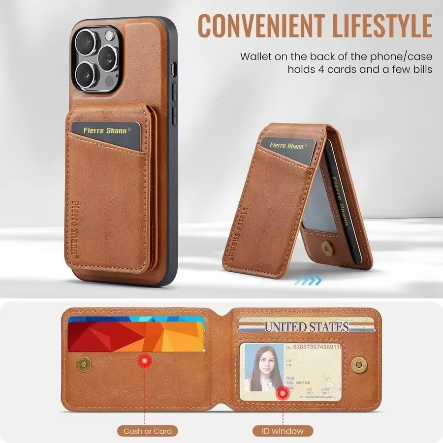 Luxury iPhone Wallet Case with MagSafe Wireless Charging — Magnetic Detachable Cover, Retro PU Leather Design, Card Slots with Photo Holder, Full Protection