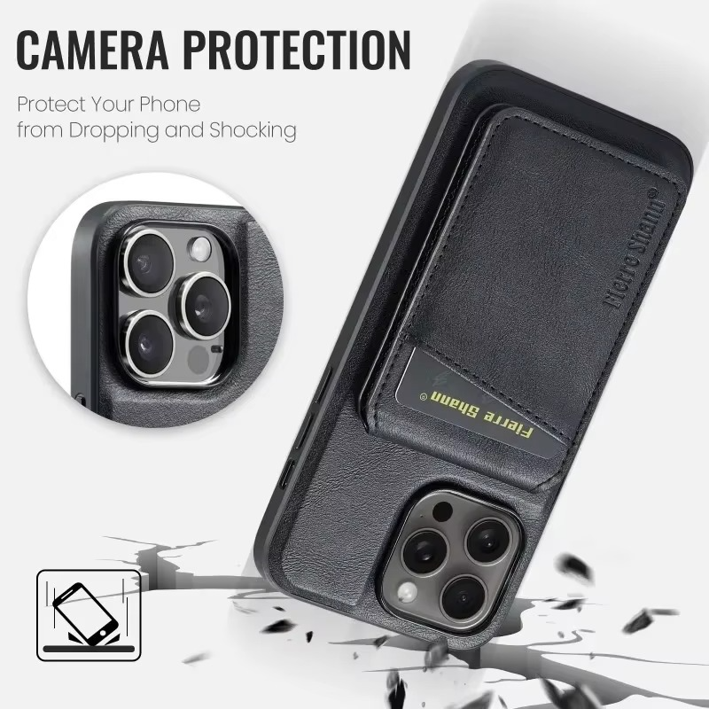 Luxury iPhone Wallet Case with MagSafe Wireless Charging — Magnetic Detachable Cover, Retro PU Leather Design, Card Slots with Photo Holder, Full Protection