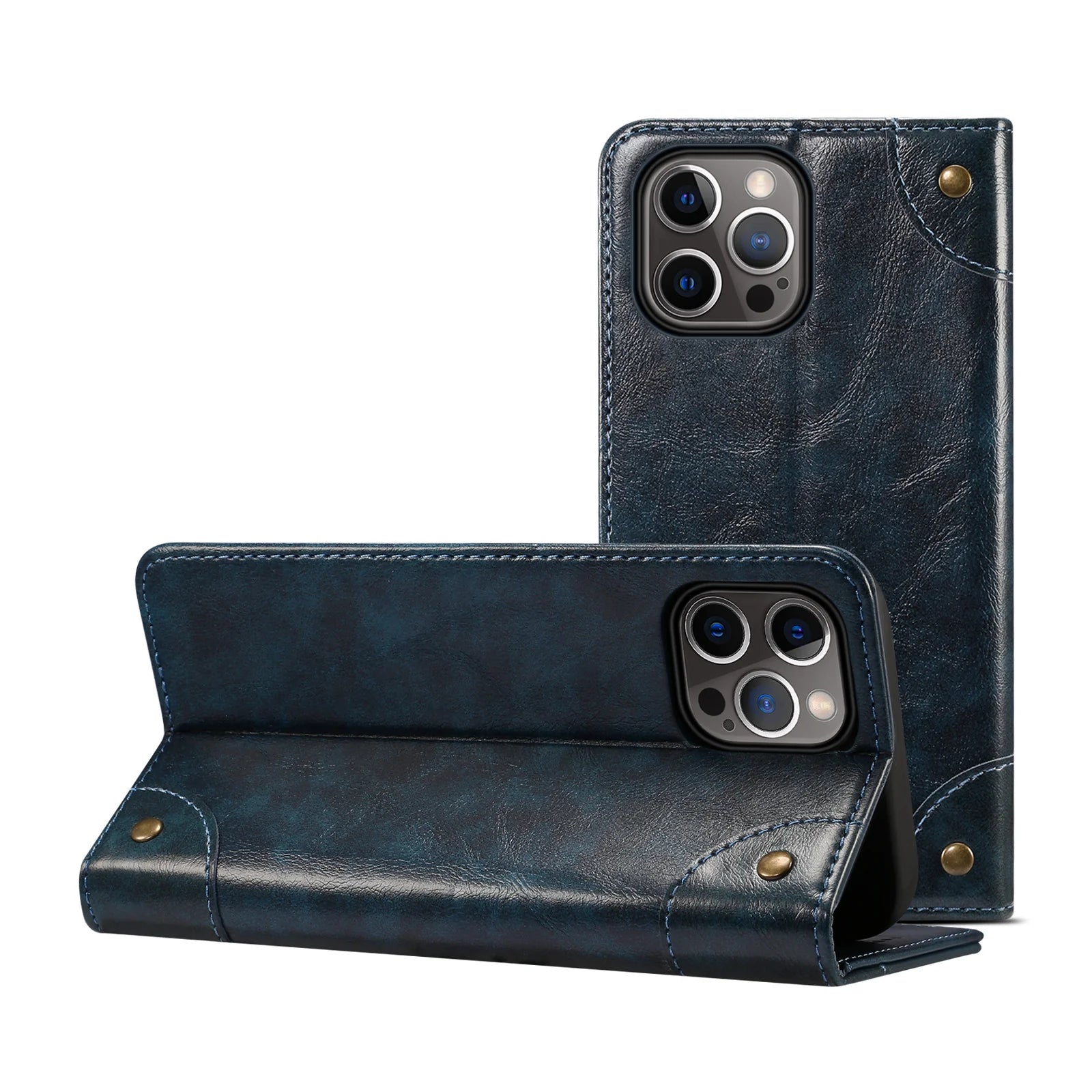 Luxury iPhone Wallet Flip Case Genuine Leather — Magnetic Book-Style Cover with Card Slots, Kickstand Function, Water-Resistant Full Body Protection