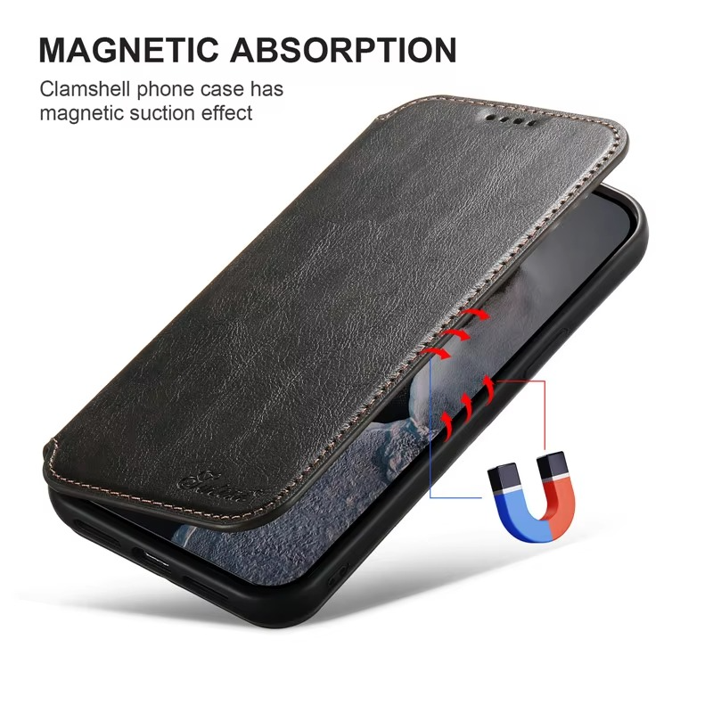 Luxury iPhone Wallet Flip Leather Case — Anti-Theft RFID Blocking Cover, Magnetic Wireless Charging Compatible, Book-Style Design with Kickstand Function