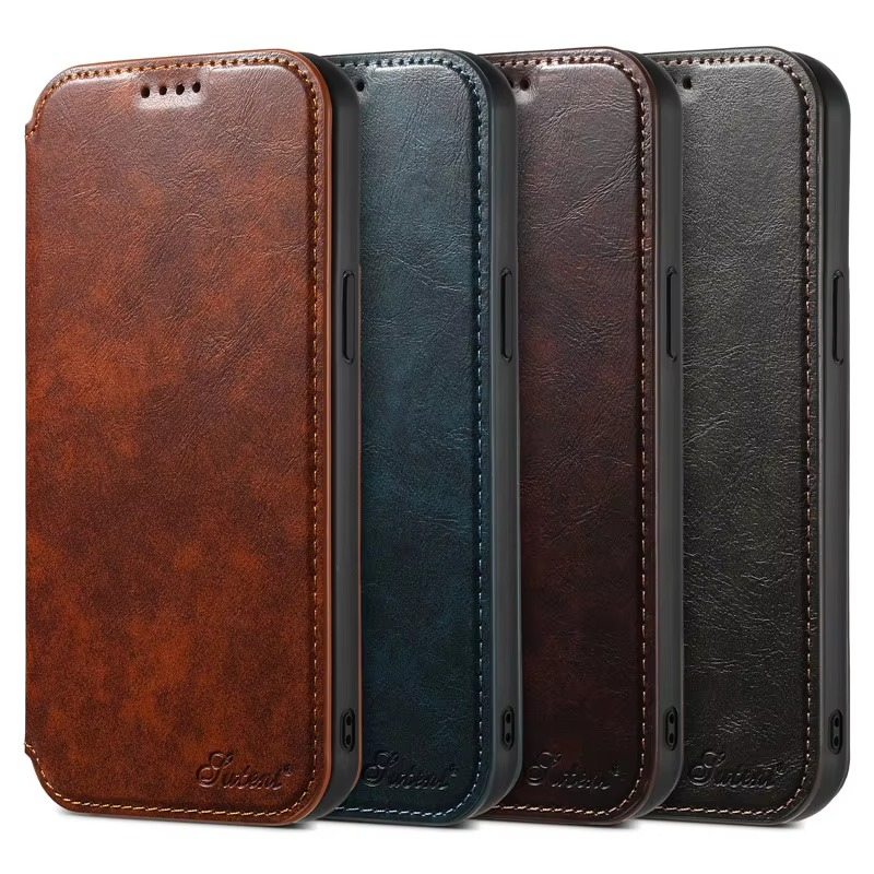 Luxury iPhone Wallet Flip Leather Case — Anti-Theft RFID Blocking Cover, Magnetic Wireless Charging Compatible, Book-Style Design with Kickstand Function