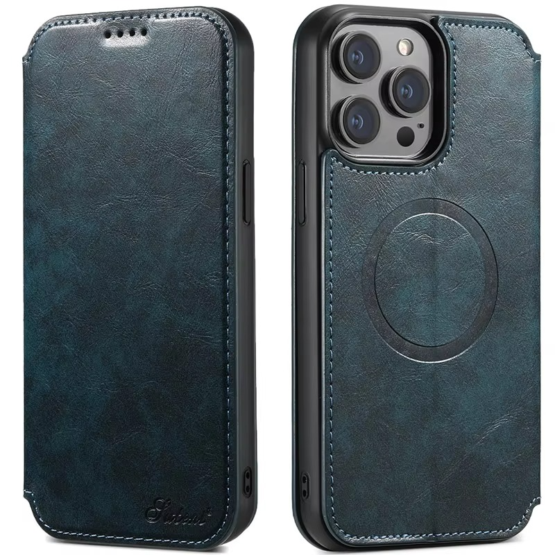 Luxury iPhone Wallet Flip Leather Case — Anti-Theft RFID Blocking Cover, Magnetic Wireless Charging Compatible, Book-Style Design with Kickstand Function