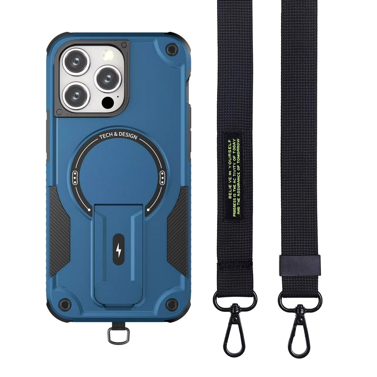 Military-Grade Magnetic Phone Case — Hidden Stand, Shockproof, Anti-Fingerprint, Anti-Scratch, Dual Layer Protection, Lanyard Wristband, Full Coverage
