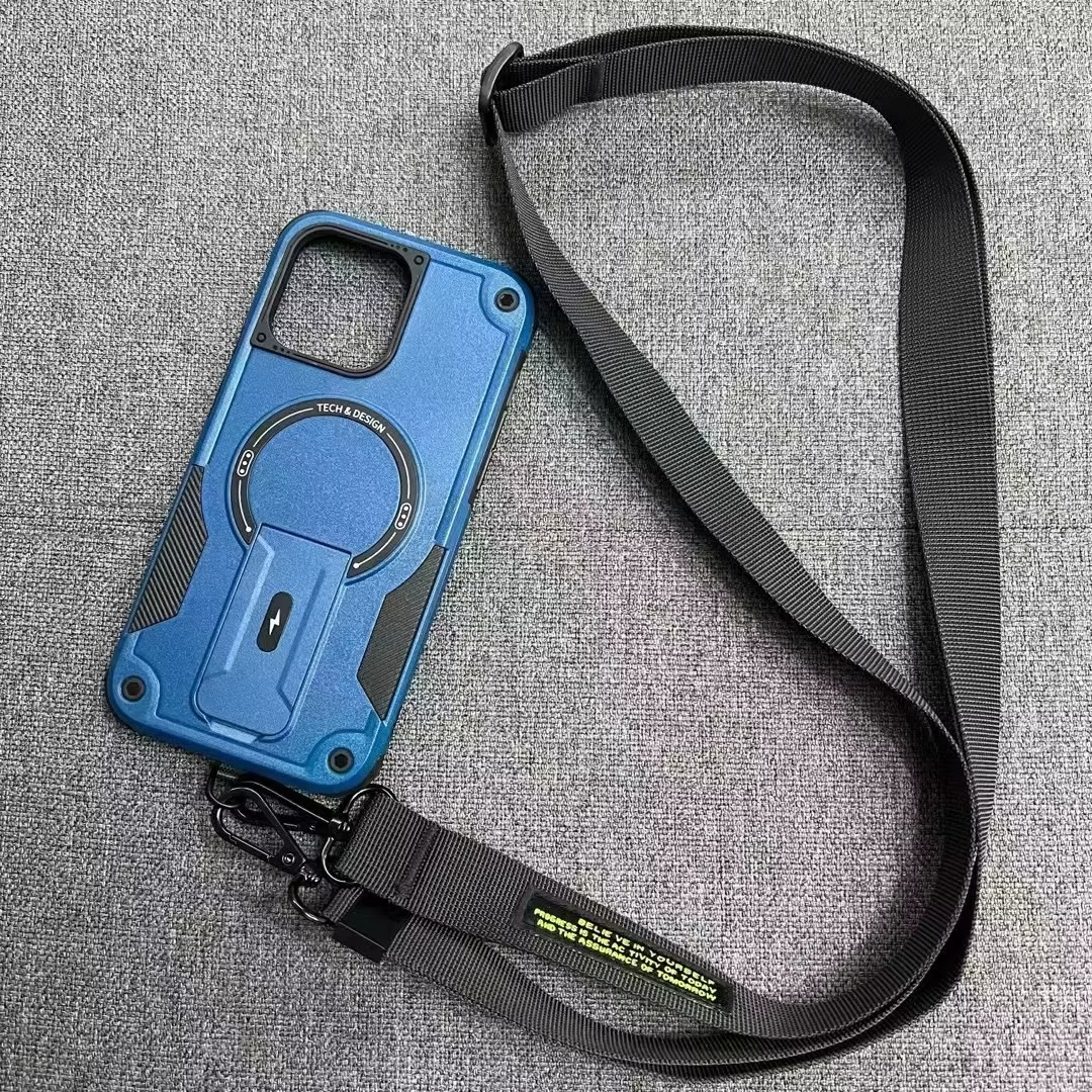 Military-Grade Magnetic Phone Case — Hidden Stand, Shockproof, Anti-Fingerprint, Anti-Scratch, Dual Layer Protection, Lanyard Wristband, Full Coverage
