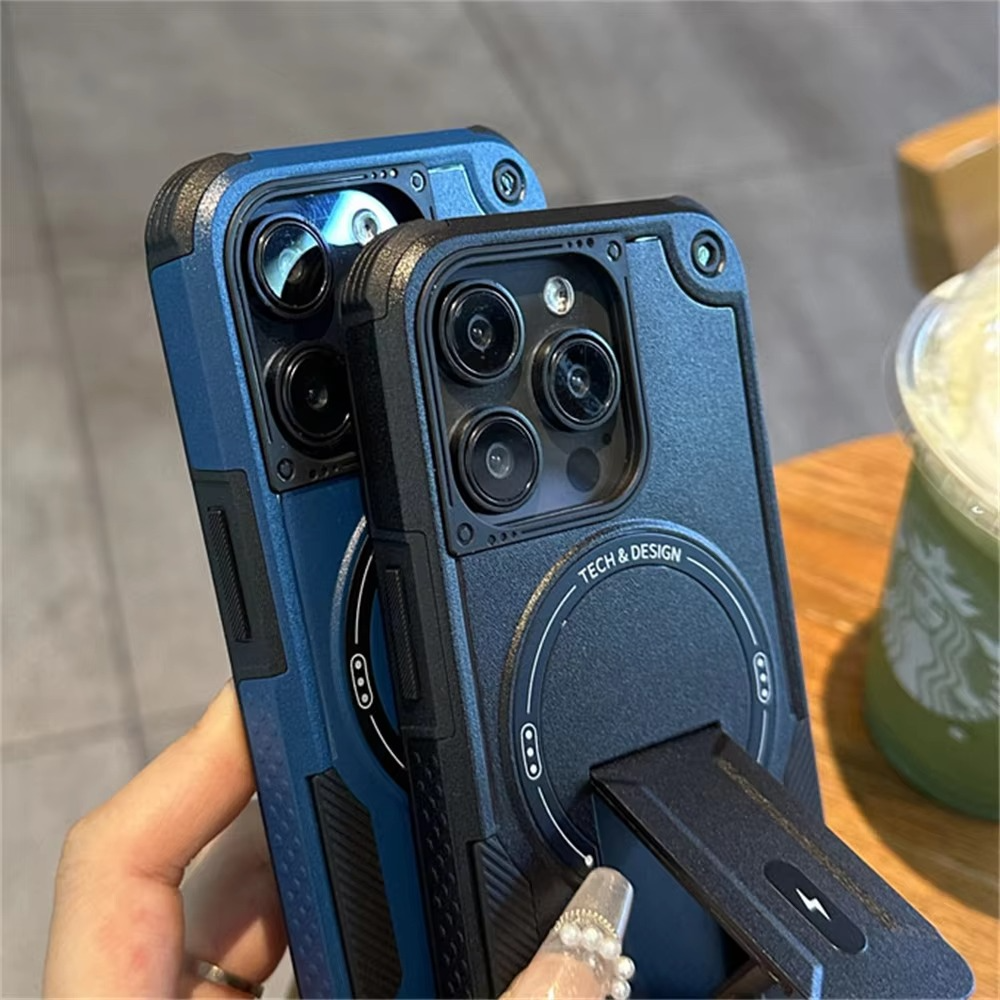 Military-Grade Magnetic Phone Case — Hidden Stand, Shockproof, Anti-Fingerprint, Anti-Scratch, Dual Layer Protection, Lanyard Wristband, Full Coverage