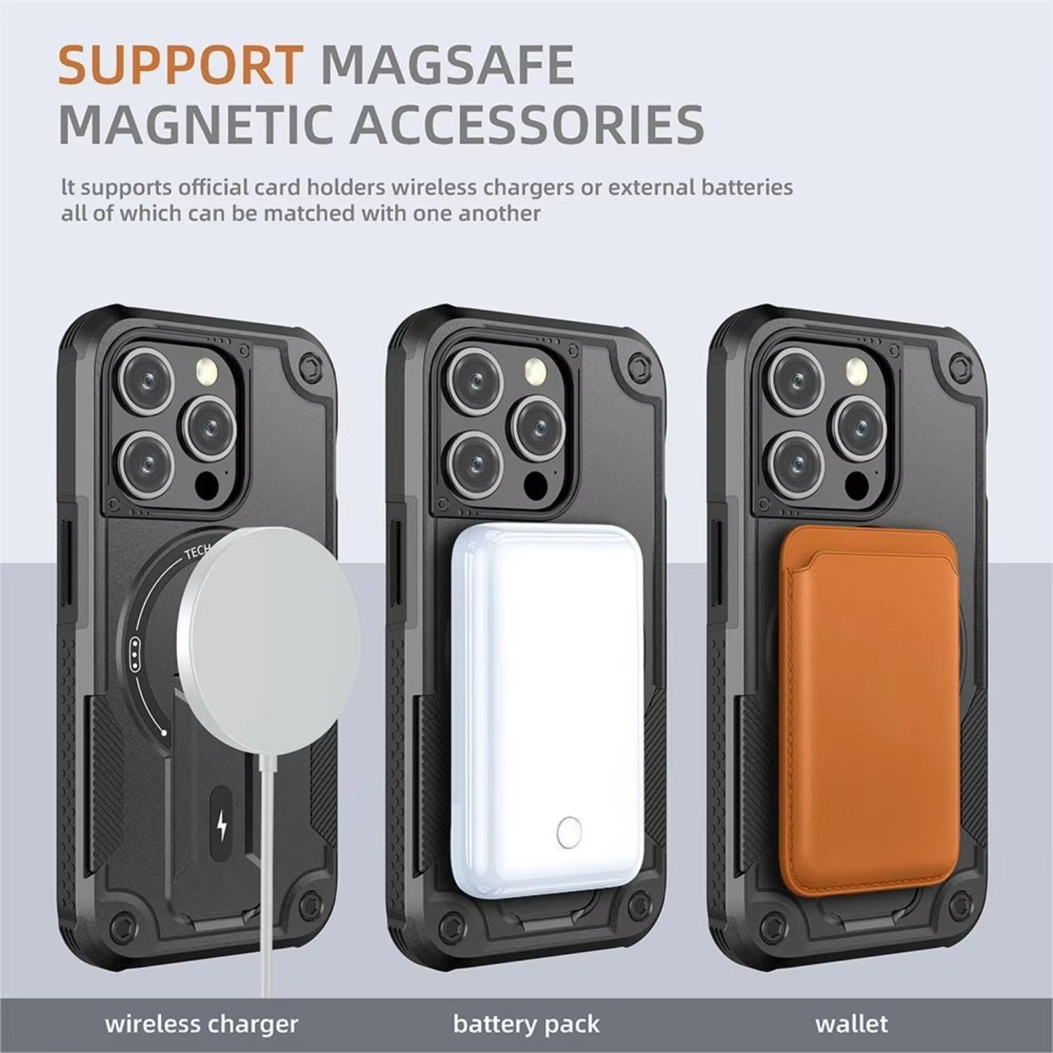Military-Grade Magnetic Phone Case — Hidden Stand, Shockproof, Anti-Fingerprint, Anti-Scratch, Dual Layer Protection, Lanyard Wristband, Full Coverage