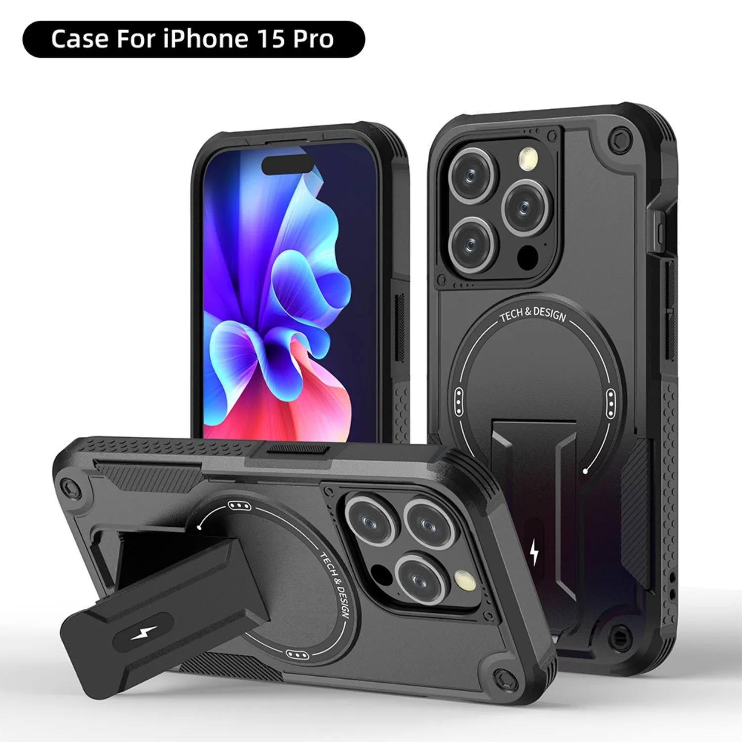 Military-Grade Magnetic Phone Case — Hidden Stand, Shockproof, Anti-Fingerprint, Anti-Scratch, Dual Layer Protection, Lanyard Wristband, Full Coverage