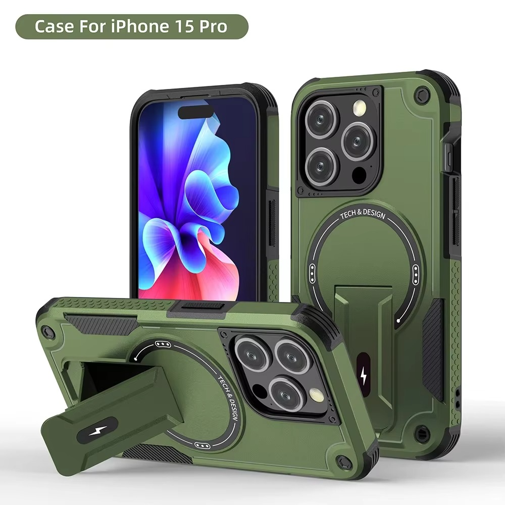 Military-Grade Magnetic Phone Case — Hidden Stand, Shockproof, Anti-Fingerprint, Anti-Scratch, Dual Layer Protection, Lanyard Wristband, Full Coverage