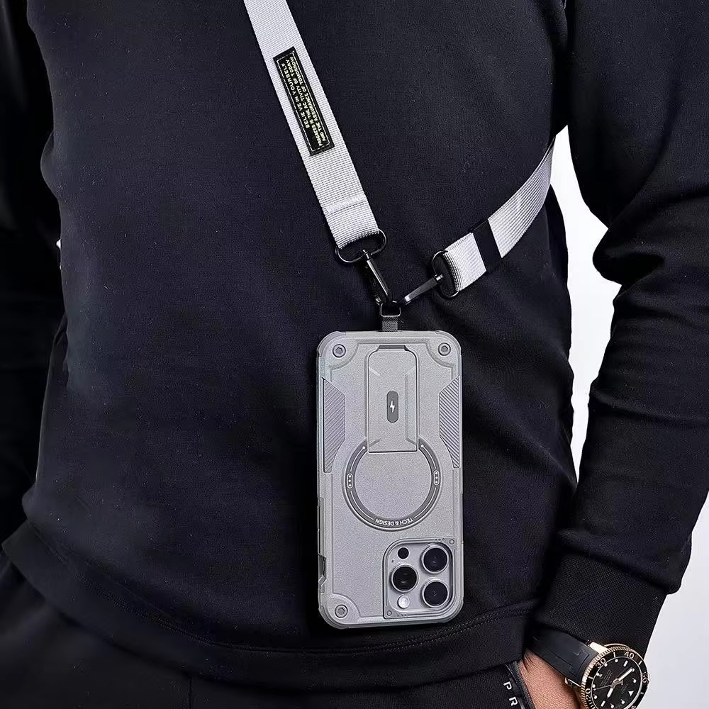 Military-Grade Magnetic Phone Case — Hidden Stand, Shockproof, Anti-Fingerprint, Anti-Scratch, Dual Layer Protection, Lanyard Wristband, Full Coverage