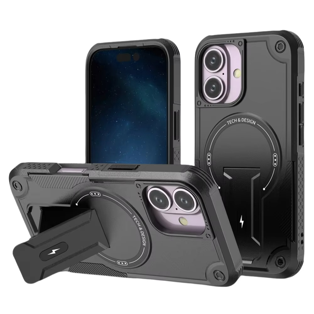 Military-Grade Magnetic Phone Case — Hidden Stand, Shockproof, Anti-Fingerprint, Anti-Scratch, Dual Layer Protection, Lanyard Wristband, Full Coverage