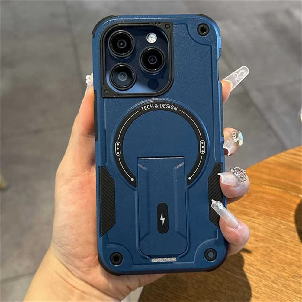 Military-Grade Magnetic Phone Case — Hidden Stand, Shockproof, Anti-Fingerprint, Anti-Scratch, Dual Layer Protection, Lanyard Wristband, Full Coverage