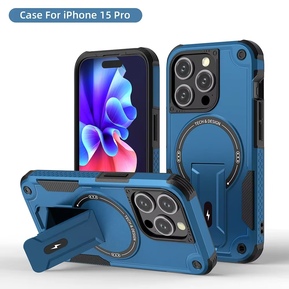 Military-Grade Magnetic Phone Case — Hidden Stand, Shockproof, Anti-Fingerprint, Anti-Scratch, Dual Layer Protection, Lanyard Wristband, Full Coverage