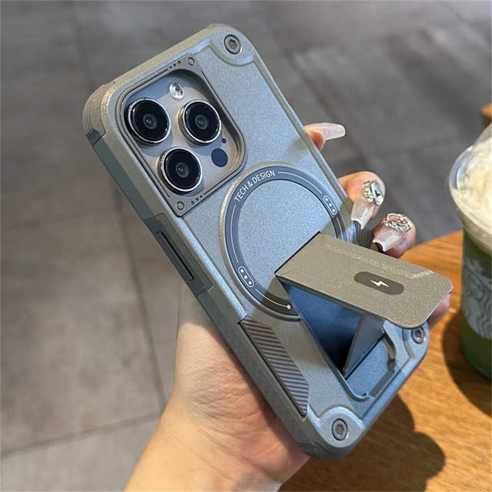 Military-Grade Magnetic Phone Case — Hidden Stand, Shockproof, Anti-Fingerprint, Anti-Scratch, Dual Layer Protection, Lanyard Wristband, Full Coverage
