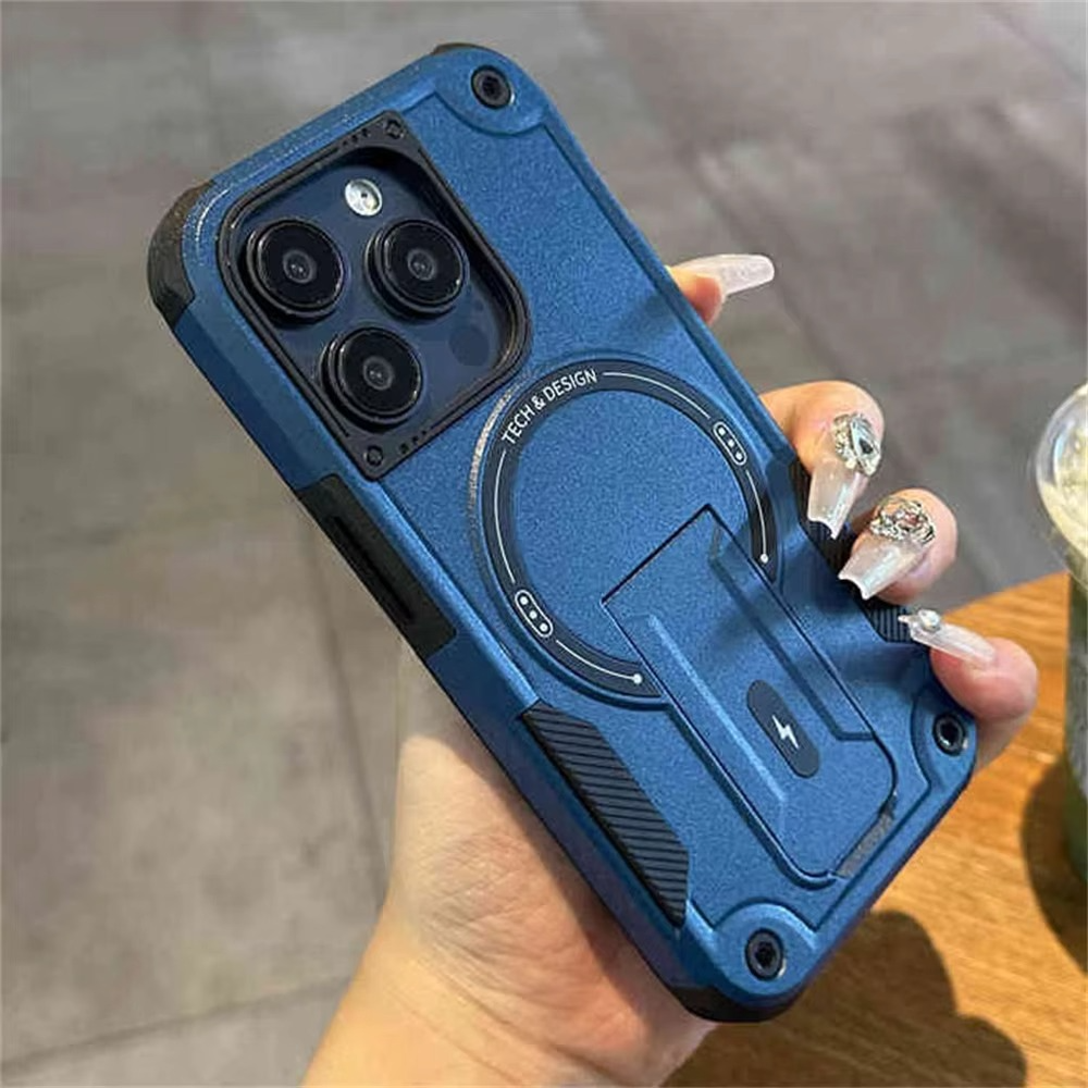 Military-Grade Magnetic Phone Case — Hidden Stand, Shockproof, Anti-Fingerprint, Anti-Scratch, Dual Layer Protection, Lanyard Wristband, Full Coverage