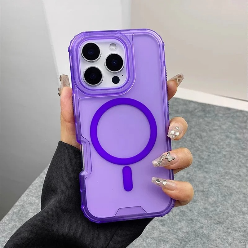 Premium Clear MagSafe iPhone Case — Neon Bumper Shockproof Armor, Wireless Charging Compatible, Anti-Scratch Transparent Protective Cover