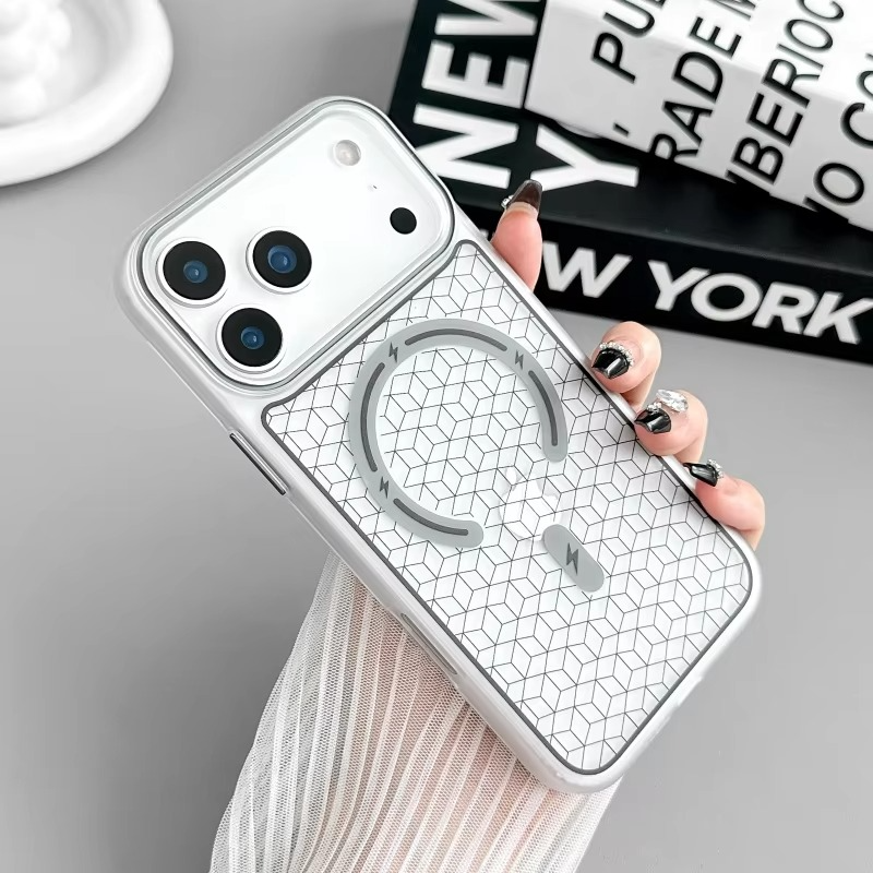 Luxury MagSafe Shockproof iPhone Case — High-Tech Geometric Hard PC Back, Anti-Fingerprint Matte Grip, Wireless Charging Compatible