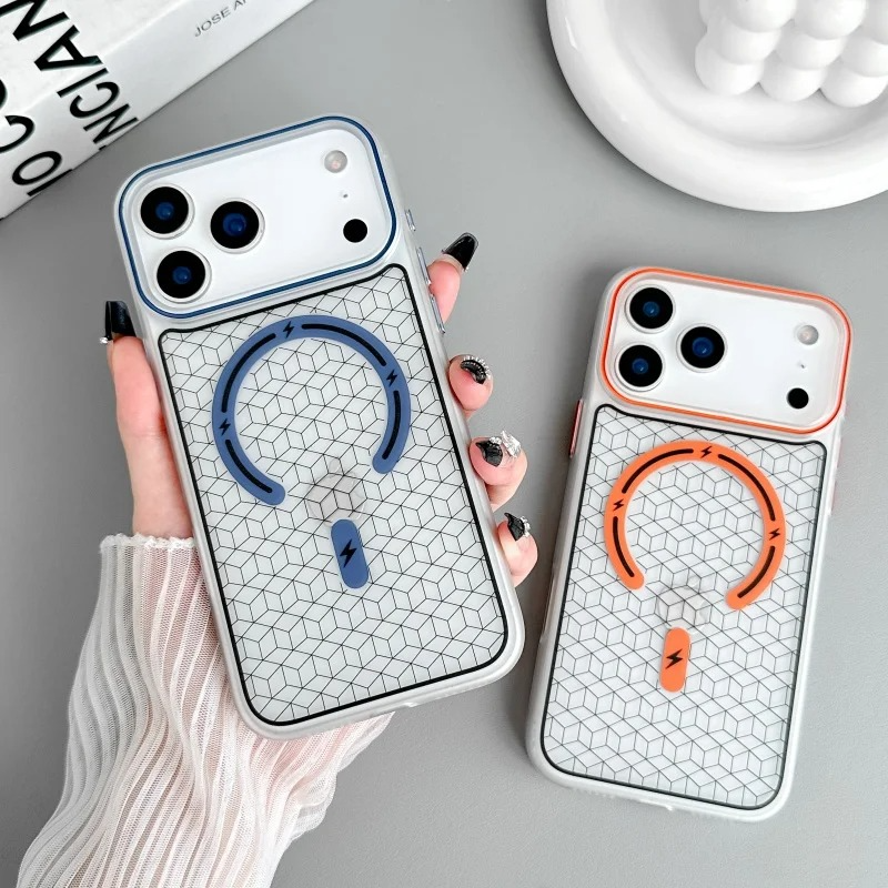 Luxury MagSafe Shockproof iPhone Case — High-Tech Geometric Hard PC Back, Anti-Fingerprint Matte Grip, Wireless Charging Compatible