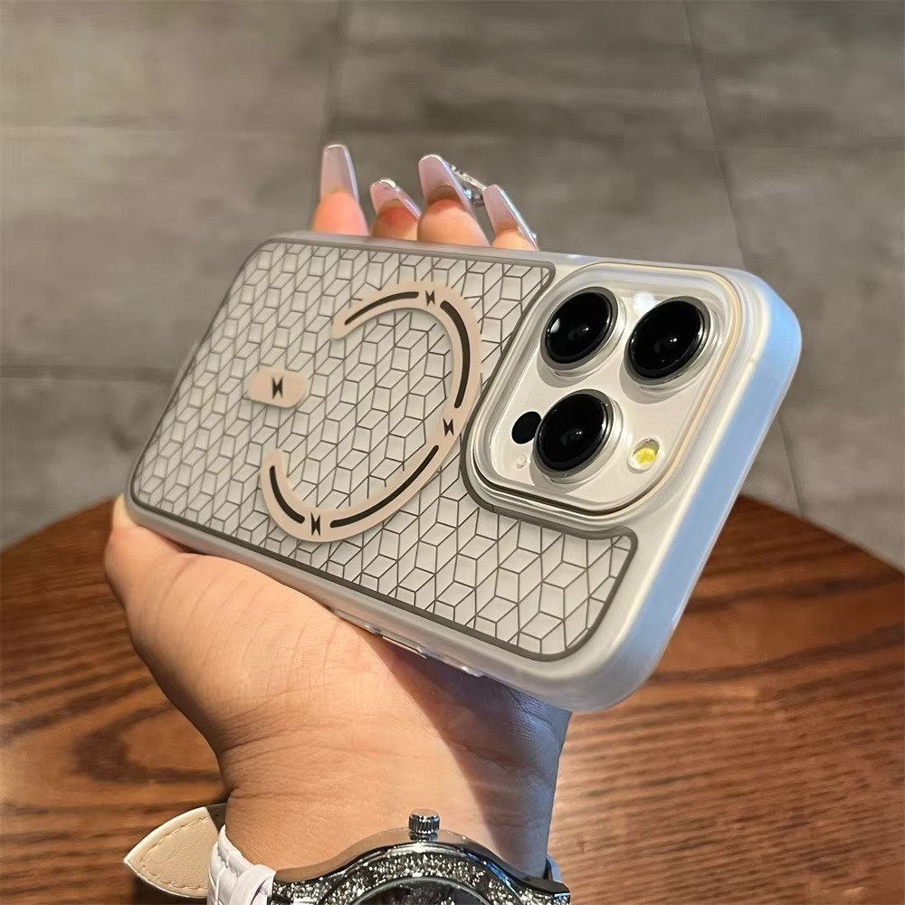 Luxury MagSafe Shockproof iPhone Case — High-Tech Geometric Hard PC Back, Anti-Fingerprint Matte Grip, Wireless Charging Compatible