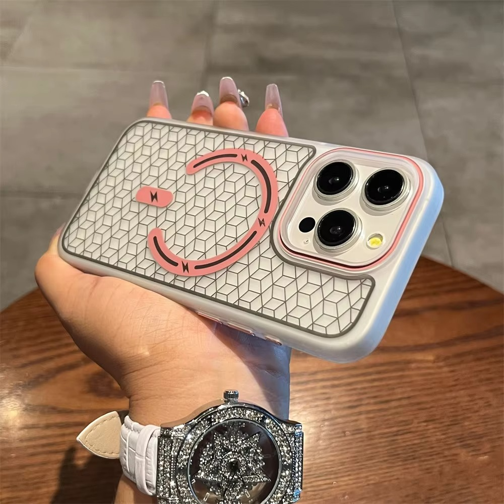 Luxury MagSafe Shockproof iPhone Case — High-Tech Geometric Hard PC Back, Anti-Fingerprint Matte Grip, Wireless Charging Compatible