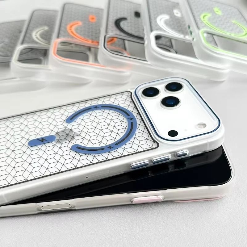 Luxury MagSafe Shockproof iPhone Case — High-Tech Geometric Hard PC Back, Anti-Fingerprint Matte Grip, Wireless Charging Compatible
