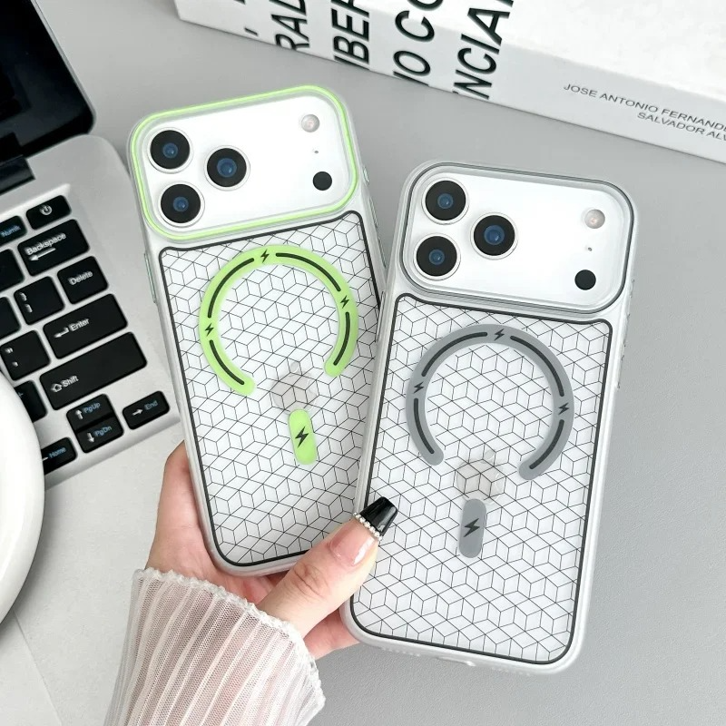 Luxury MagSafe Shockproof iPhone Case — High-Tech Geometric Hard PC Back, Anti-Fingerprint Matte Grip, Wireless Charging Compatible