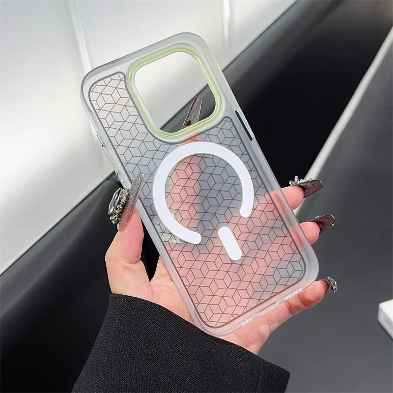 Luxury MagSafe Shockproof iPhone Case — High-Tech Geometric Hard PC Back, Anti-Fingerprint Matte Grip, Wireless Charging Compatible