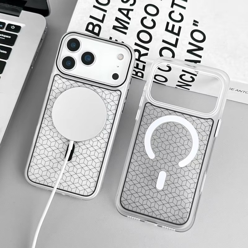 Luxury MagSafe Shockproof iPhone Case — High-Tech Geometric Hard PC Back, Anti-Fingerprint Matte Grip, Wireless Charging Compatible