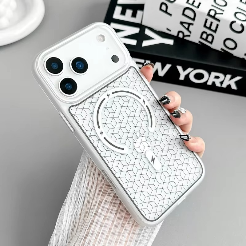 Luxury MagSafe Shockproof iPhone Case — High-Tech Geometric Hard PC Back, Anti-Fingerprint Matte Grip, Wireless Charging Compatible