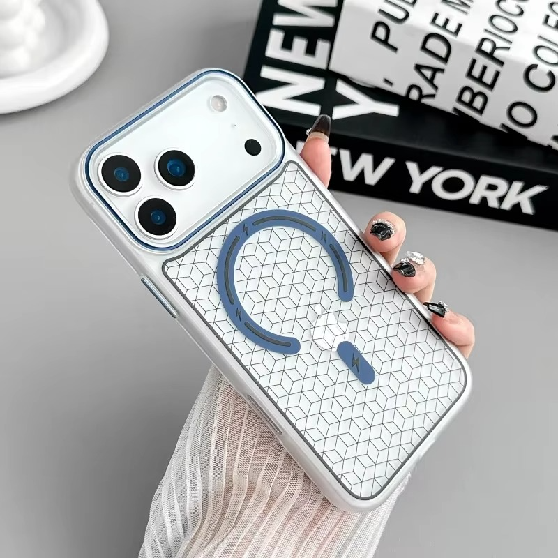Luxury MagSafe Shockproof iPhone Case — High-Tech Geometric Hard PC Back, Anti-Fingerprint Matte Grip, Wireless Charging Compatible