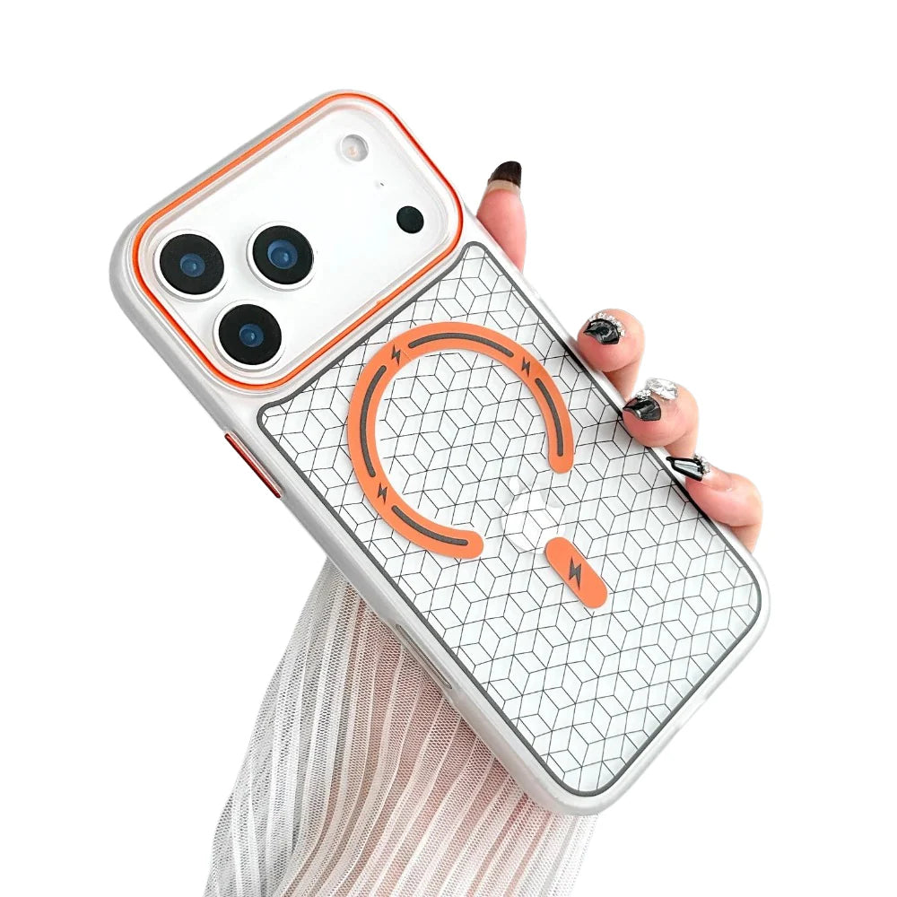 Luxury MagSafe Shockproof iPhone Case — High-Tech Geometric Hard PC Back, Anti-Fingerprint Matte Grip, Wireless Charging Compatible