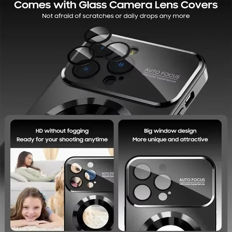 Premium MagSafe Compatible Shockproof iPhone Case with Glass Camera Lens Protection, Magnetic Wireless Charging, Slim Anti-Fingerprint Cover