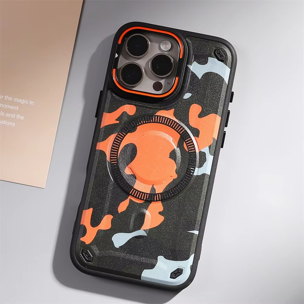 Premium MagSafe Magnetic iPhone Case — Camouflage Graffiti Armor Cover with Invisible Lens Holder, Kickstand, Anti-Fingerprint Matte Protection