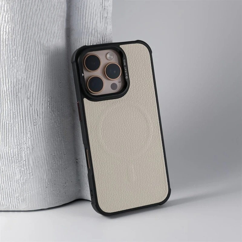 Premium MagSafe Magnetic iPhone Case — Metal Lens Kickstand, Leather Texture Grip, Shockproof Anti-Fingerprint Matte Protective Cover