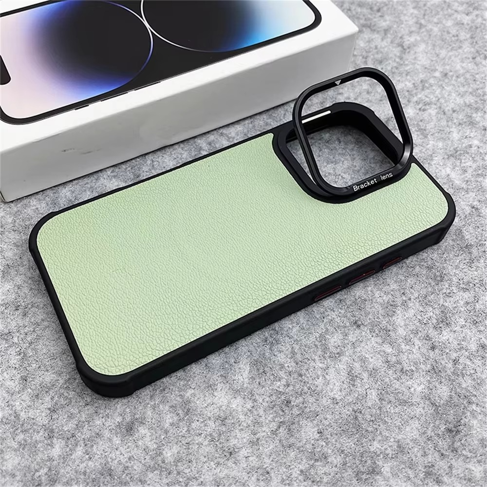 Premium MagSafe Magnetic iPhone Case — Metal Lens Kickstand, Leather Texture Grip, Shockproof Anti-Fingerprint Matte Protective Cover