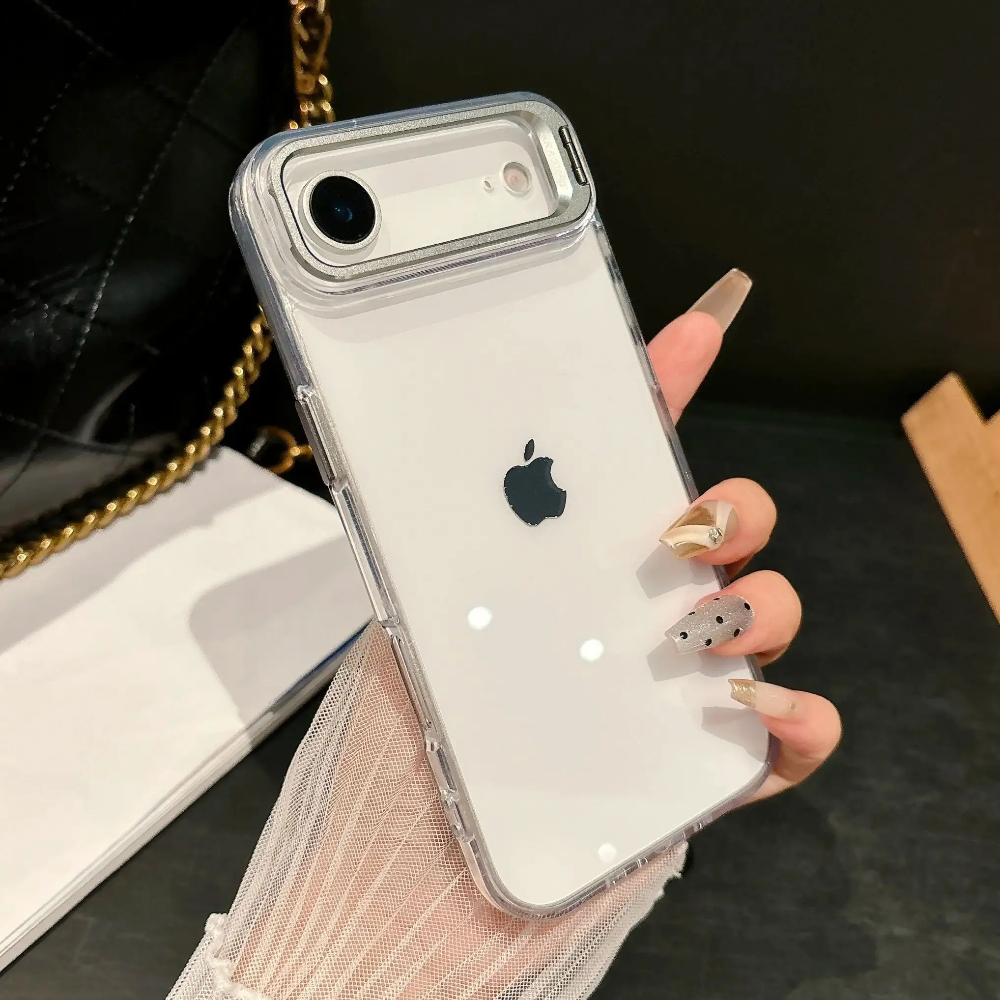 Premium Shockproof Clear iPhone Case MagSafe Compatible — Crystal Transparent Hard PC Bumper with Camera Lens Stand Armor Protection