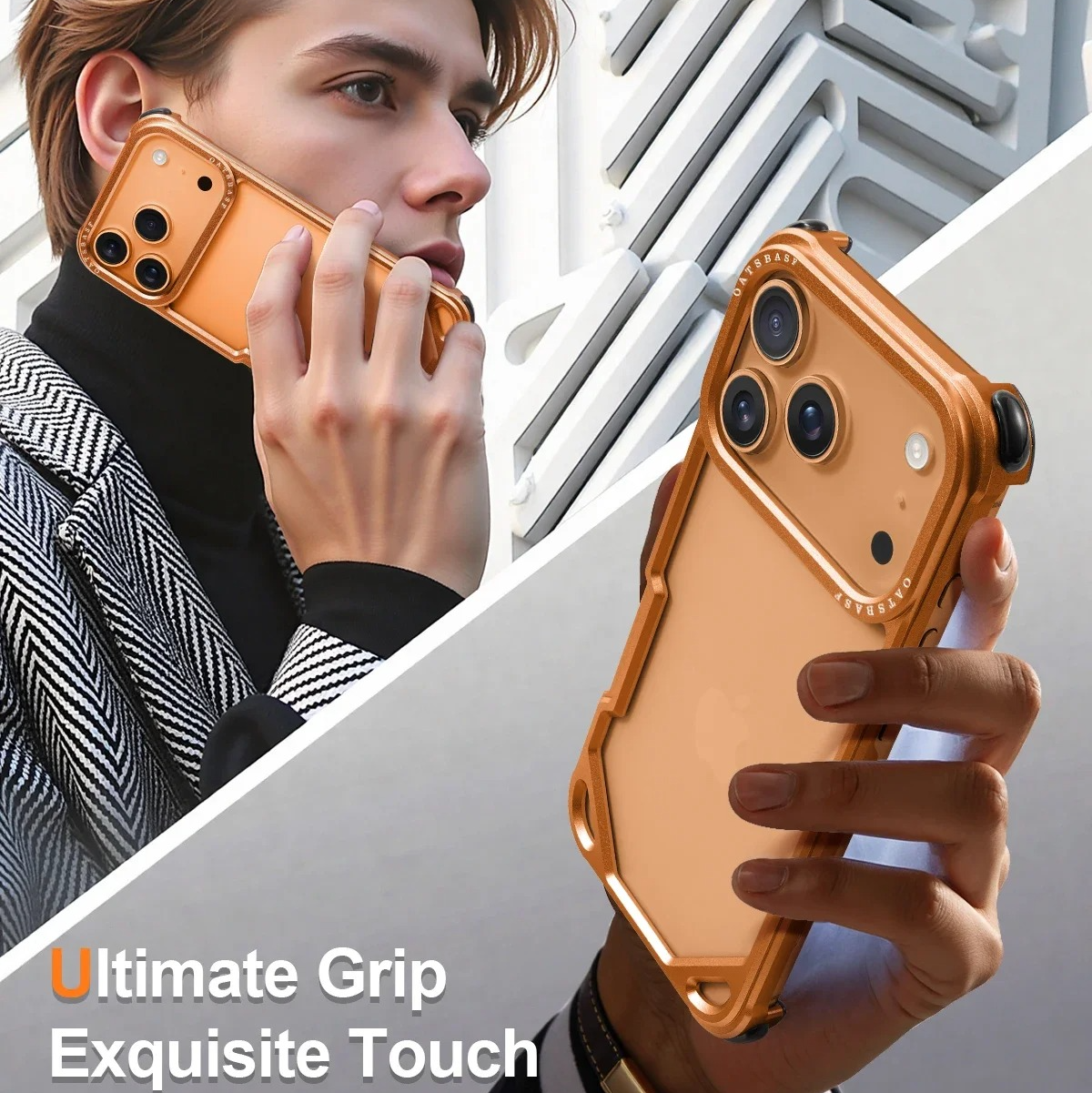 Premium Shockproof iPhone Case — Slim Aluminum Alloy Frameless Protective Cover, Minimalist Wireless-Charging Compatible Design