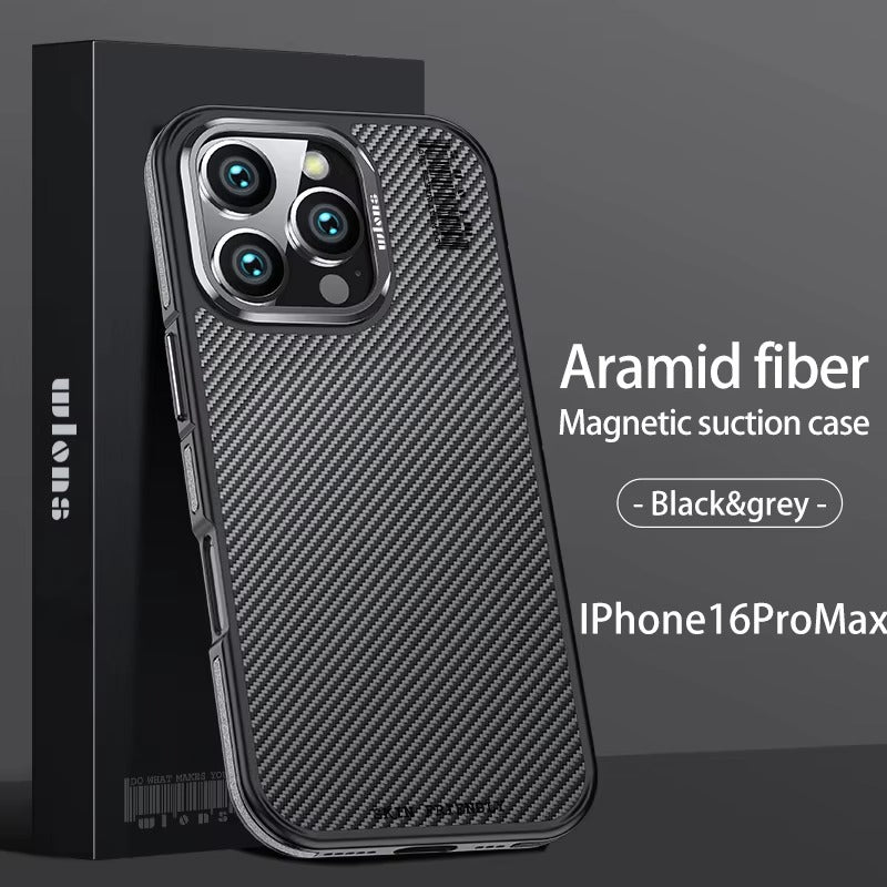 Premium iPhone Case 600D Kevlar Aramid Fiber — MagSafe Magnetic Wireless Charging Compatible Cover, Ultra-Slim Shockproof Anti-Fingerprint Scratch-Resistant Design