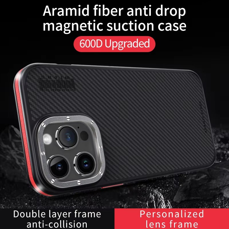 Premium iPhone Case 600D Kevlar Aramid Fiber — MagSafe Magnetic Wireless Charging Compatible Cover, Ultra-Slim Shockproof Anti-Fingerprint Scratch-Resistant Design