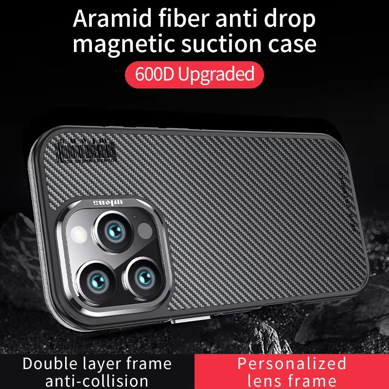 Premium iPhone Case 600D Kevlar Aramid Fiber — MagSafe Magnetic Wireless Charging Compatible Cover, Ultra-Slim Shockproof Anti-Fingerprint Scratch-Resistant Design