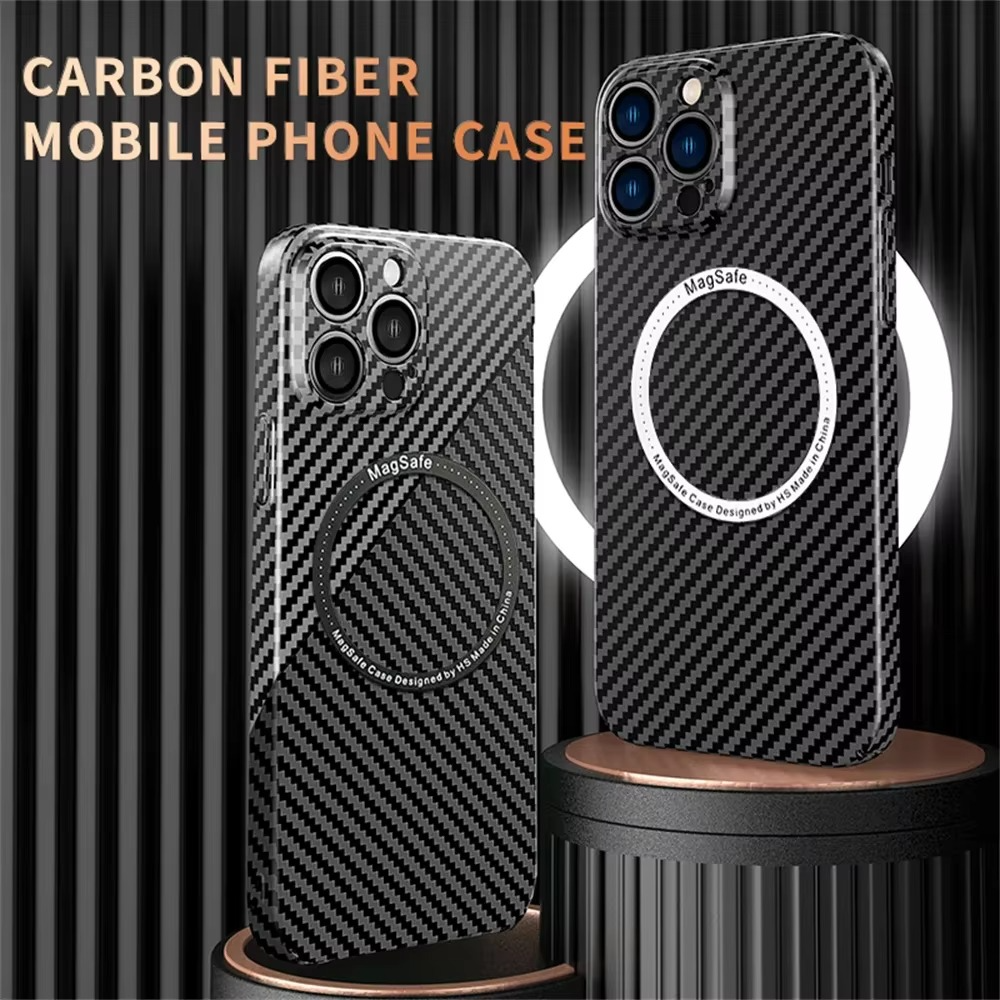 Premium iPhone Case Carbon Fiber Textured Cover — Magnetic Hard Shell with Lens Protection, Shockproof Non-Slip Design, Scratch-Resistant and Dustproof