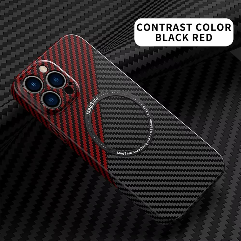 Premium iPhone Case Carbon Fiber Textured Cover — Magnetic Hard Shell with Lens Protection, Shockproof Non-Slip Design, Scratch-Resistant and Dustproof