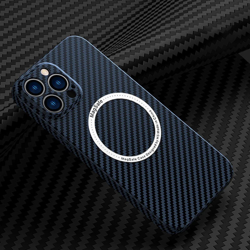 Premium iPhone Case Carbon Fiber Textured Cover — Magnetic Hard Shell with Lens Protection, Shockproof Non-Slip Design, Scratch-Resistant and Dustproof