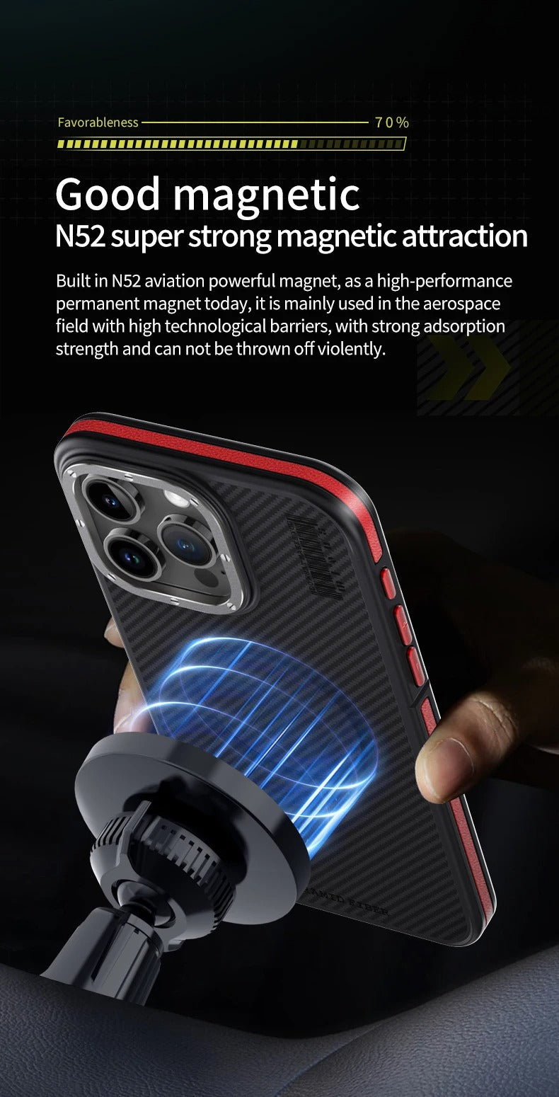 Premium iPhone Case Kevlar Carbon Fiber Cover — Magnetic Wireless Charging Compatible, Shockproof Heavy Duty Protection, Matte Anti-Fingerprint Design