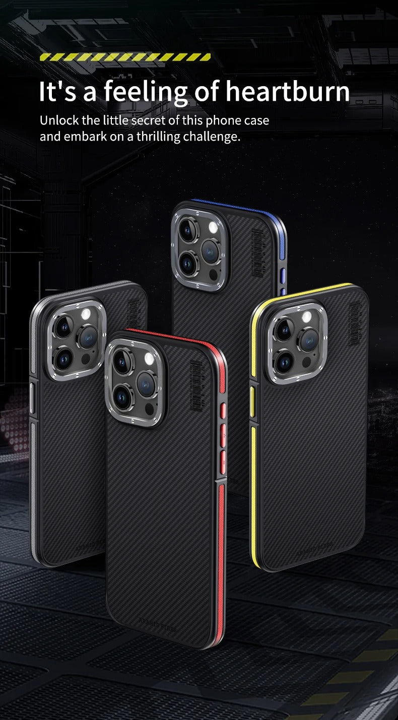 Premium iPhone Case Kevlar Carbon Fiber Cover — Magnetic Wireless Charging Compatible, Shockproof Heavy Duty Protection, Matte Anti-Fingerprint Design